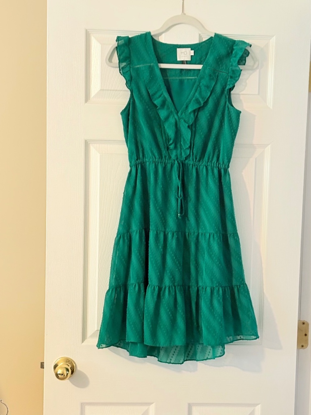 Anthropologie Green Tiered Dot Ruffled Dress